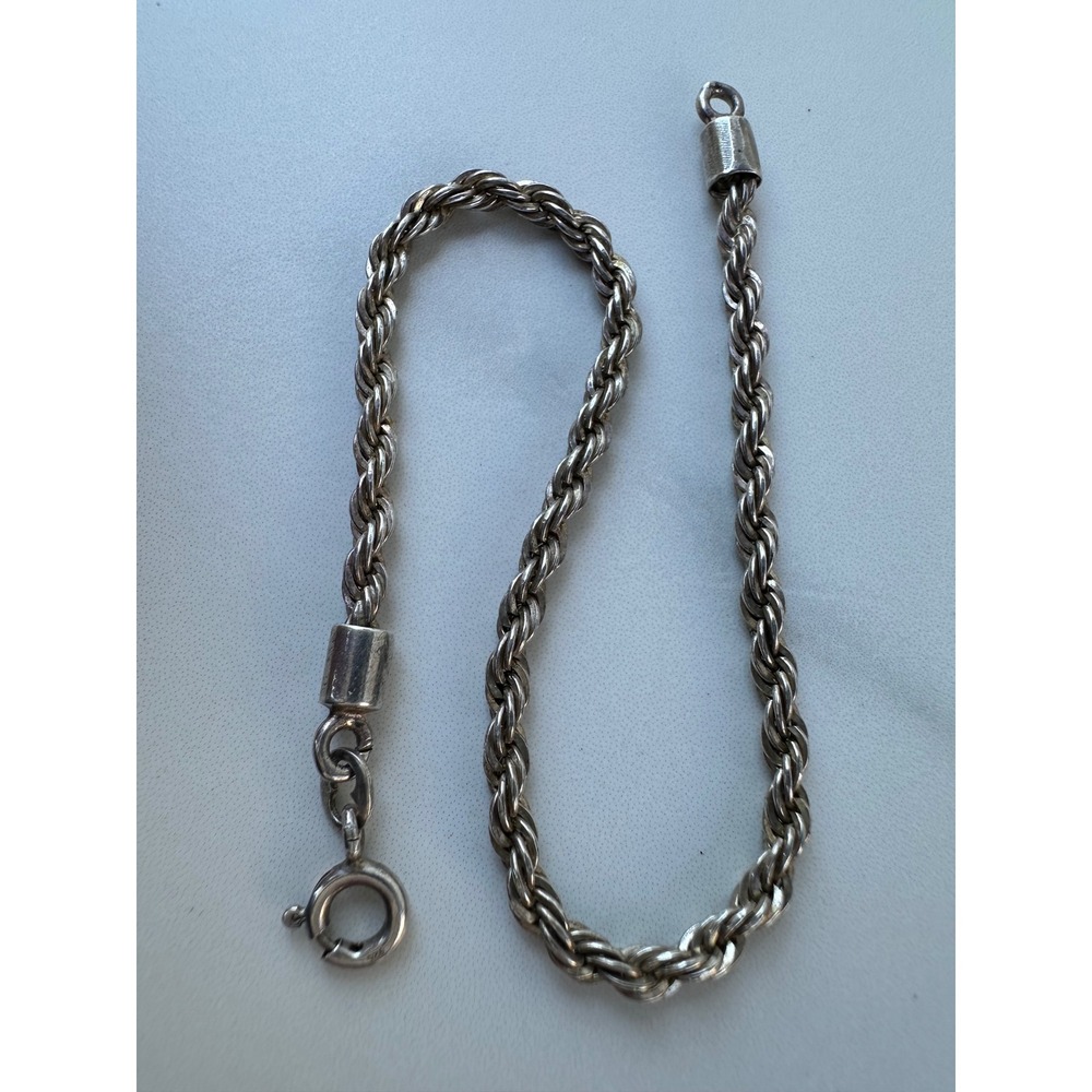 Sterling Silver Rope Chain Bracelet 7.25 Inch 5.35g‎ Twisted Link